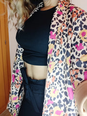 Suede-Effect Animal Print Jacket