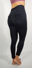 Ribbed Pocket Black Legging