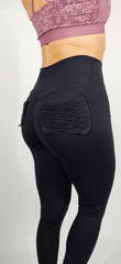 Ribbed Pocket Black Legging