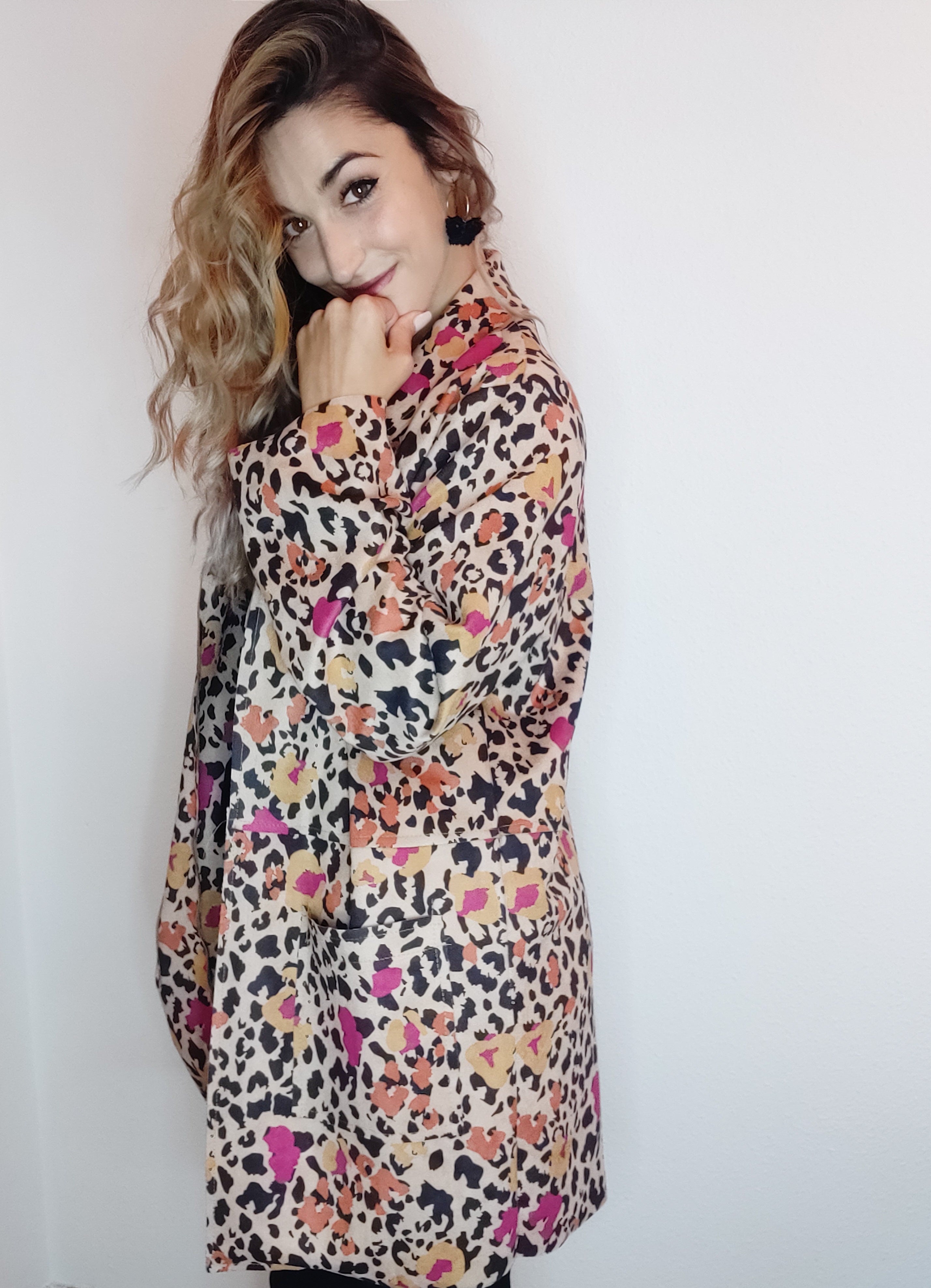 Suede-Effect Animal Print Jacket