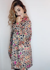 Suede-Effect Animal Print Jacket