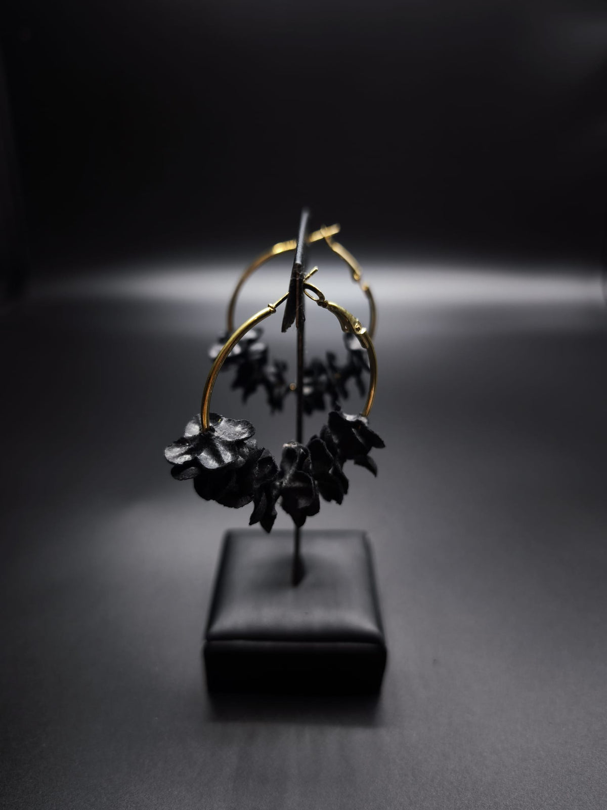 Floral Black Hoop Earrings