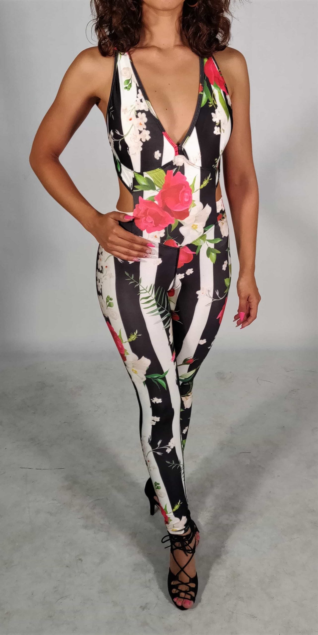 Only size L - Flowers and stripes Jumpsuit